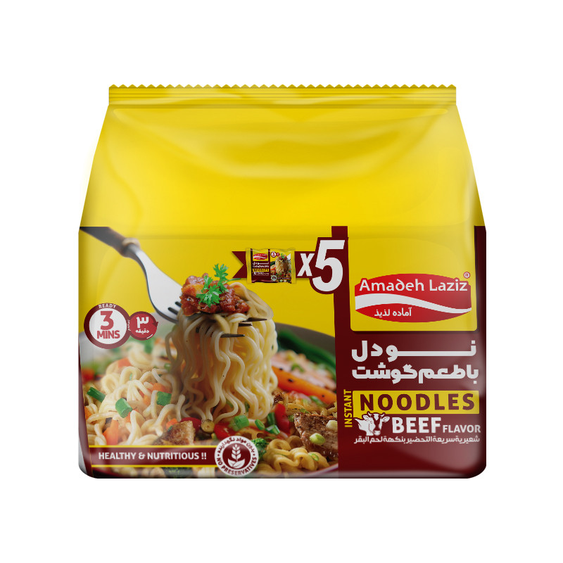 نودل با طعم گوشت آماده لذیذ - 75 گرم بسته 5 عددی