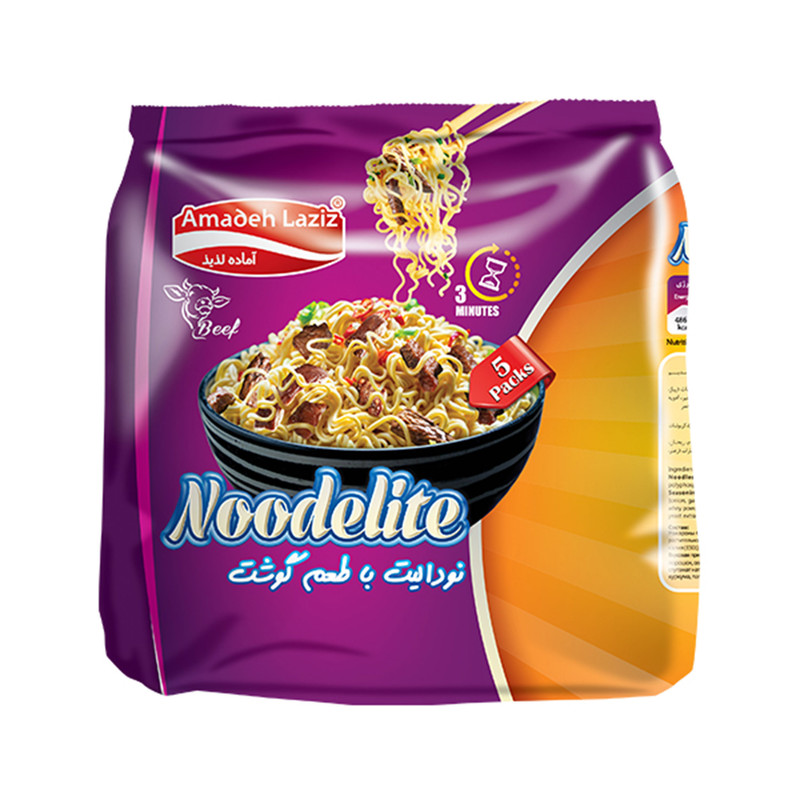 نودل با طعم گوشت آماده لذیذ - 75 گرم بسته 5 عددی - تصویر 2